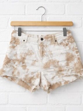 Aerie Tie-Dye Jean Shorts - White and Tan | Size XL
